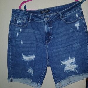 Judy Blue Women's Ripped Jean Shorts - Dark Blue